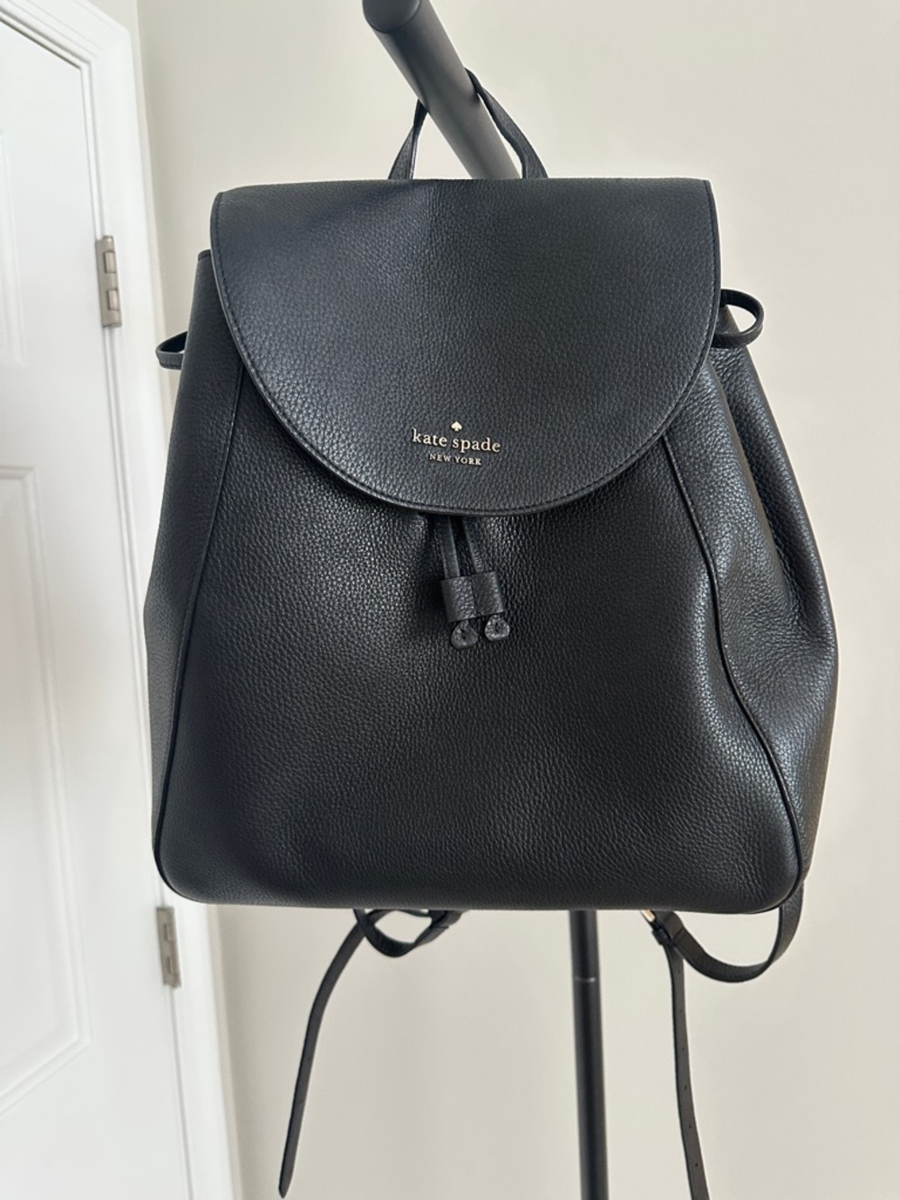 kate Spade backpack  Black Pebbled Leather with Gold Logo